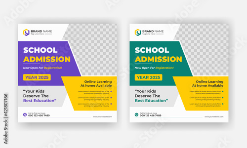 Kids School social media banner, School Students Admission social media post, Back to School admission by social media post banner template Design.	
