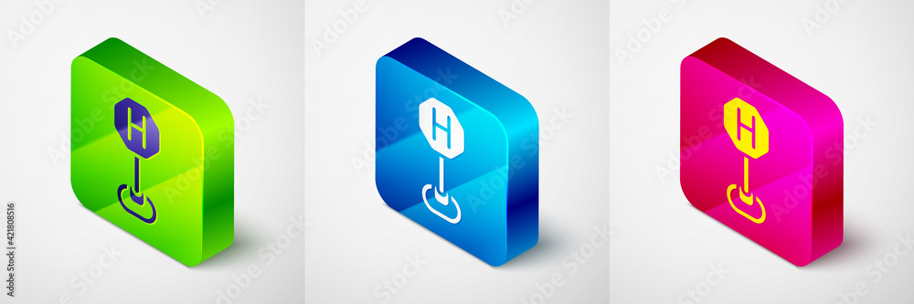 Isometric Hospital road traffic icon isolated on grey background. Traffic rules and safe driving. Square button. Vector Isometric Hospital road traffic icon isolated on grey background. Traffic rules and safe driving. Square button. Vector