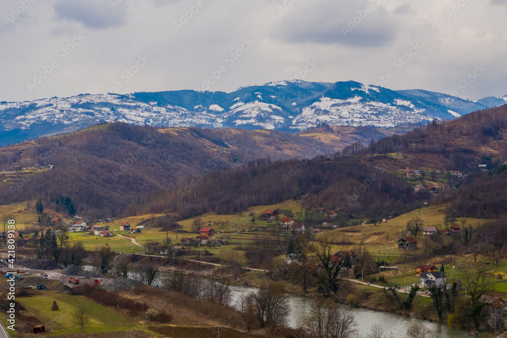 Road near river. Bosnia and Herzegowina. Zenica
