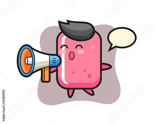 Bubble gum character illustration holding a megaphone