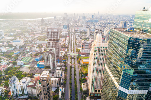 Aerial view Cityscape of Bangkok skyline with Road © themorningglory