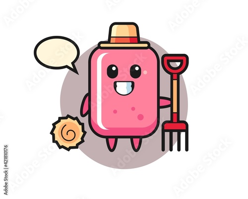 Mascot character of bubble gum as a farmer