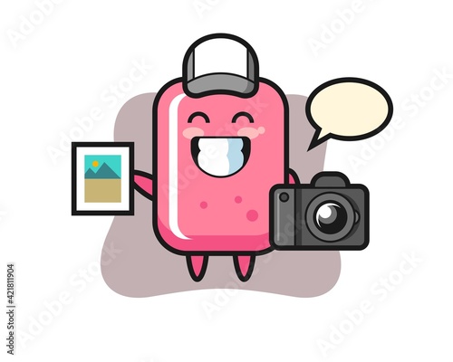Character illustration of bubble gum as a photographer