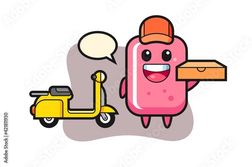 Character illustration of bubble gum as a pizza deliveryman