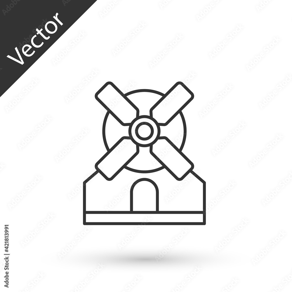 Grey line Windmill icon isolated on white background. Vector Grey line Windmill icon isolated on white background. Vector