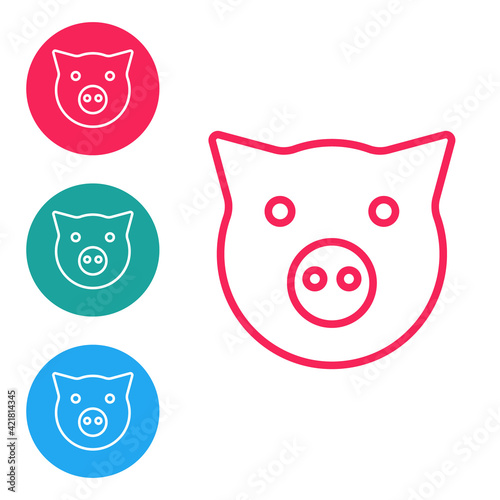 Red line Pig icon isolated on white background. Animal symbol. Set icons in circle buttons. Vector