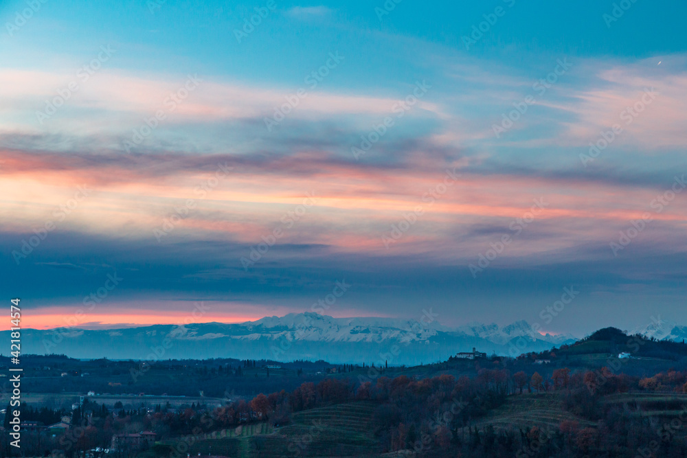 Winter sunset in the vineyards of Collio Friulano Winter sunset in the vineyards of Collio Friulano