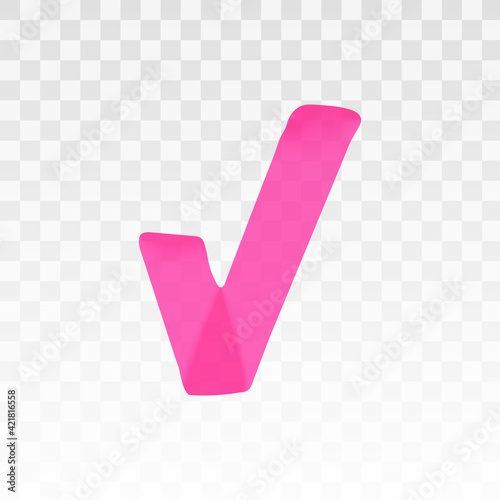 Pink highlighter check mark isolated on transparent background. Marker pen highlight underline stroke. Vector hand drawn graphic stylish element