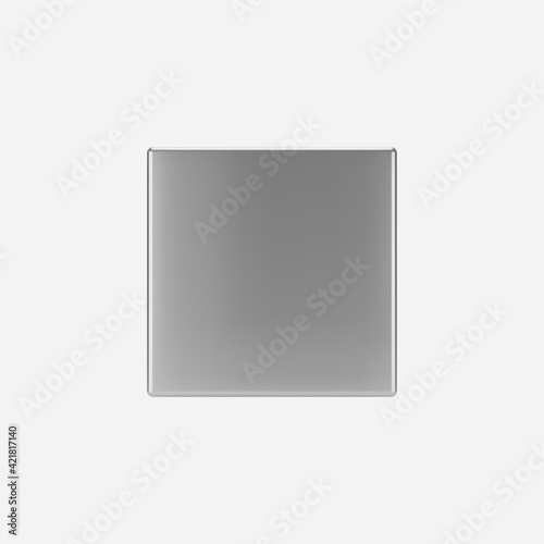 3d silver metal front view cube isolated on light background. Render a rotating chrome steel box in perspective with lighting and shadow. Realistic vector geometric shape