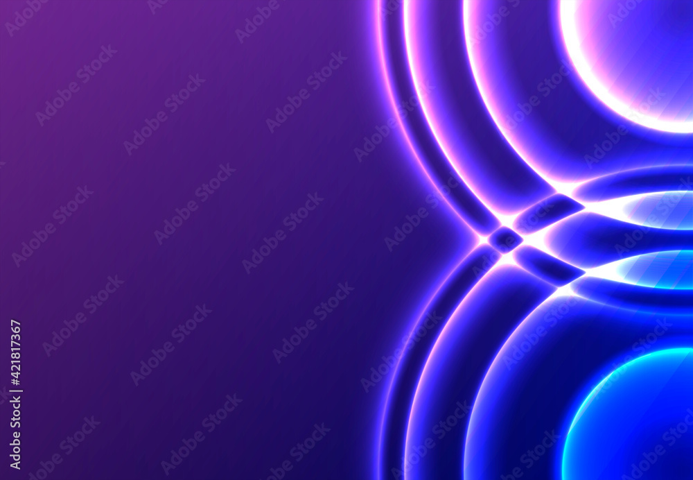 Vector abstract design. Glowing circles. Violet blue background.