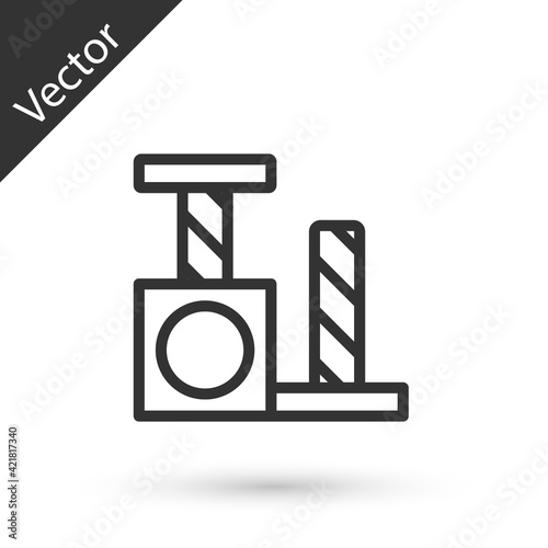 Grey line Cat scratching post with toy icon isolated on white background. Vector