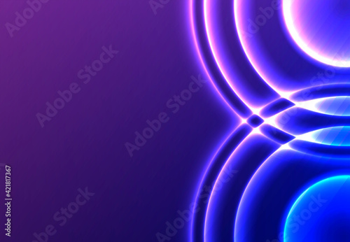 Vector abstract design. Glowing circles. Violet blue background.