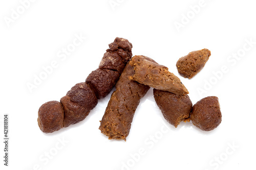 poop, cat excrement with clipping path isolated on white background.