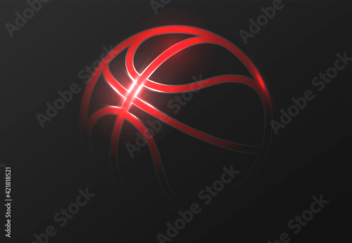Red and black design. Basketball ball on a black background.