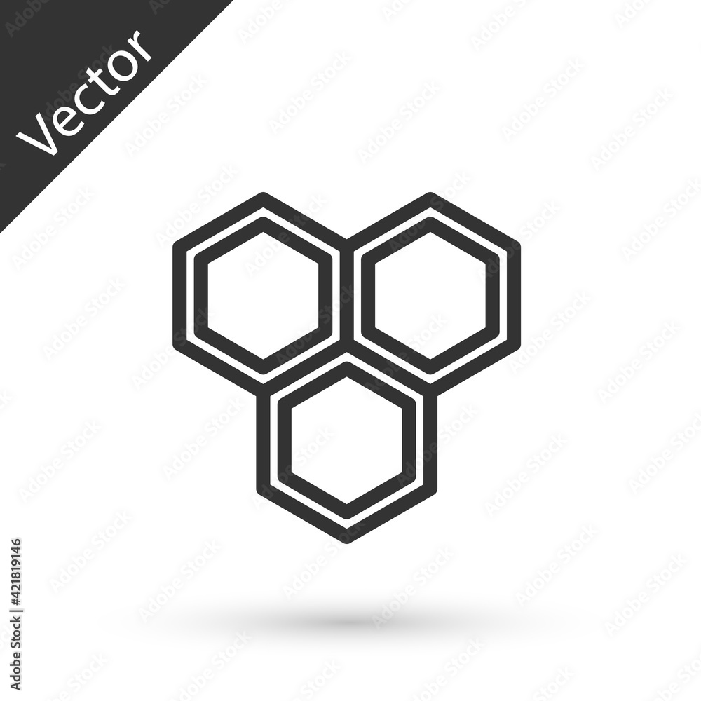 Grey line Honeycomb icon isolated on white background. Honey cells symbol. Sweet natural food. Vector Grey line Honeycomb icon isolated on white background. Honey cells symbol. Sweet natural food. Vector