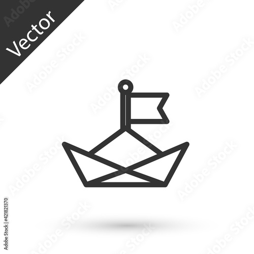 Grey line Folded paper boat icon isolated on white background. Origami paper ship. Vector © vector_v