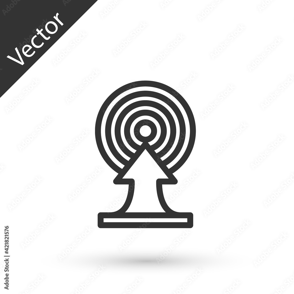 Grey line Target with arrow icon isolated on white background. Dart board sign. Archery board icon. Dartboard sign. Business goal concept. Vector Grey line Target with arrow icon isolated on white background. Dart board sign. Archery board icon. Dartboard sign. Business goal concept. Vector