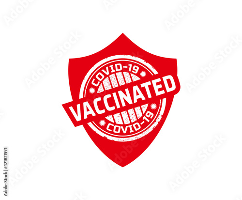 Vaccinated covid-19 red stamp, covid shield vaccination rubber stamp design.