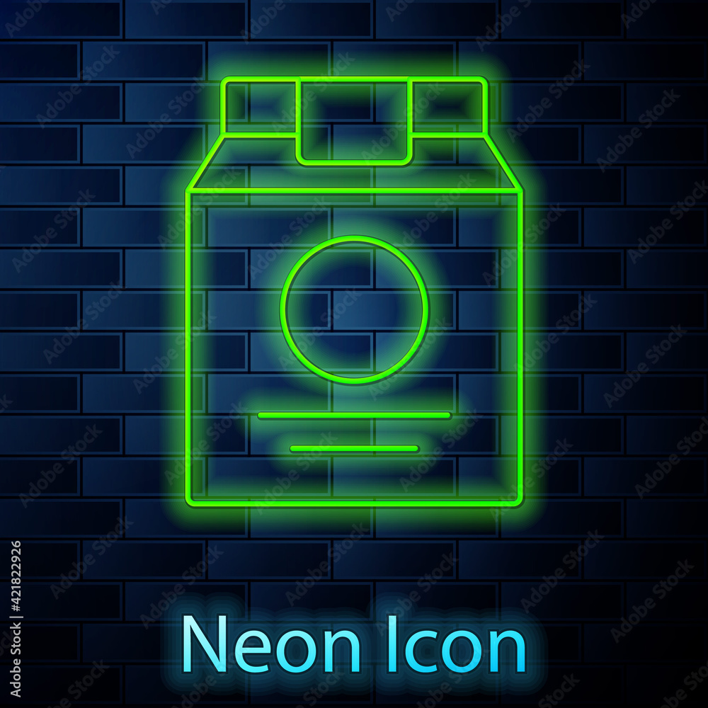 Glowing neon line Online ordering and fast food delivery icon isolated on brick wall background. Vector Glowing neon line Online ordering and fast food delivery icon isolated on brick wall background. Vector