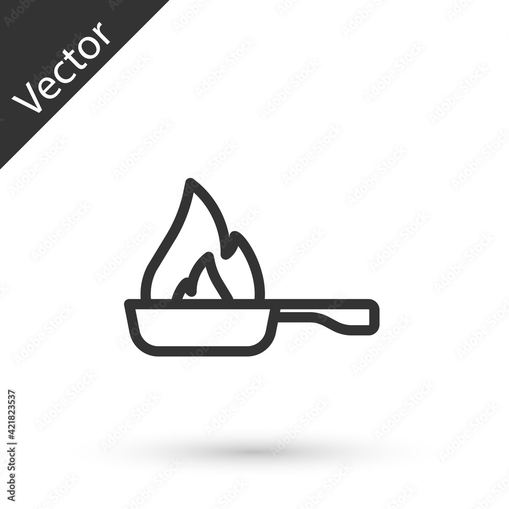 Grey line Frying pan icon isolated on white background. Fry or roast food symbol. Vector Grey line Frying pan icon isolated on white background. Fry or roast food symbol. Vector