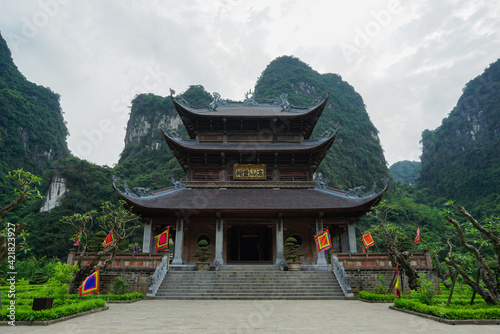 Low angle view of an ancient pagoda in rural Vietnam