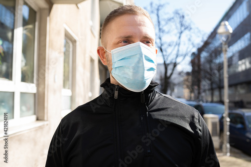 Man Wearing Coronavirus Medical Face Outside