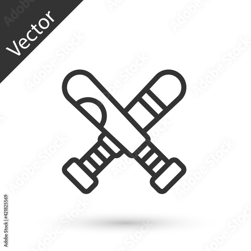 Grey line Crossed baseball bat icon isolated on white background. Vector
