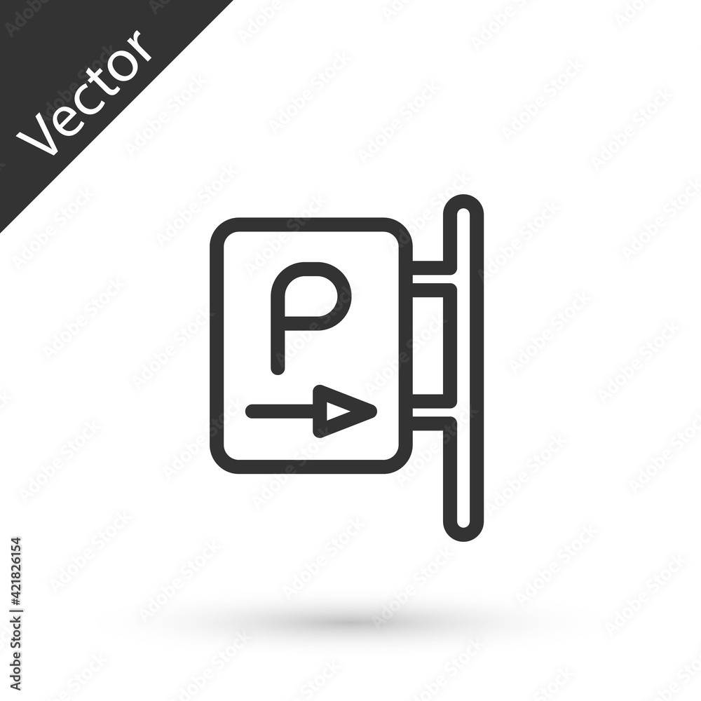 Grey line Parking icon isolated on white background. Street road sign. Vector