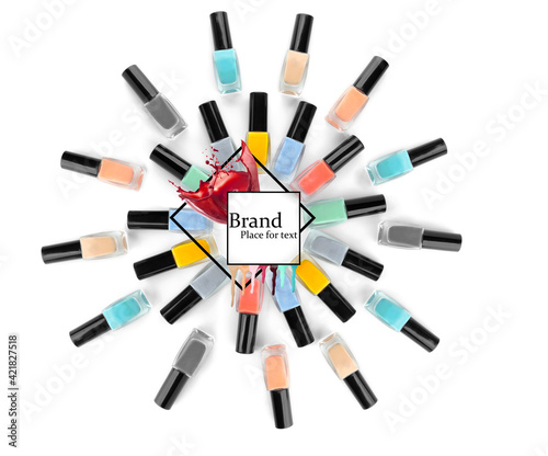 Bottles of colorful nail po...