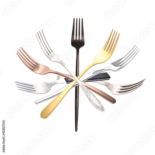 Different forks on white background