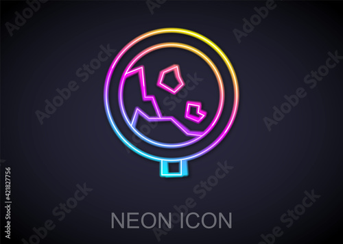 Glowing neon line Road sign warning avalanche rockfall landslides icon isolated on black background. Traffic rules and safe driving. Vector
