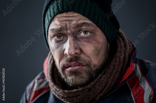 Portrait of poor homeless m...