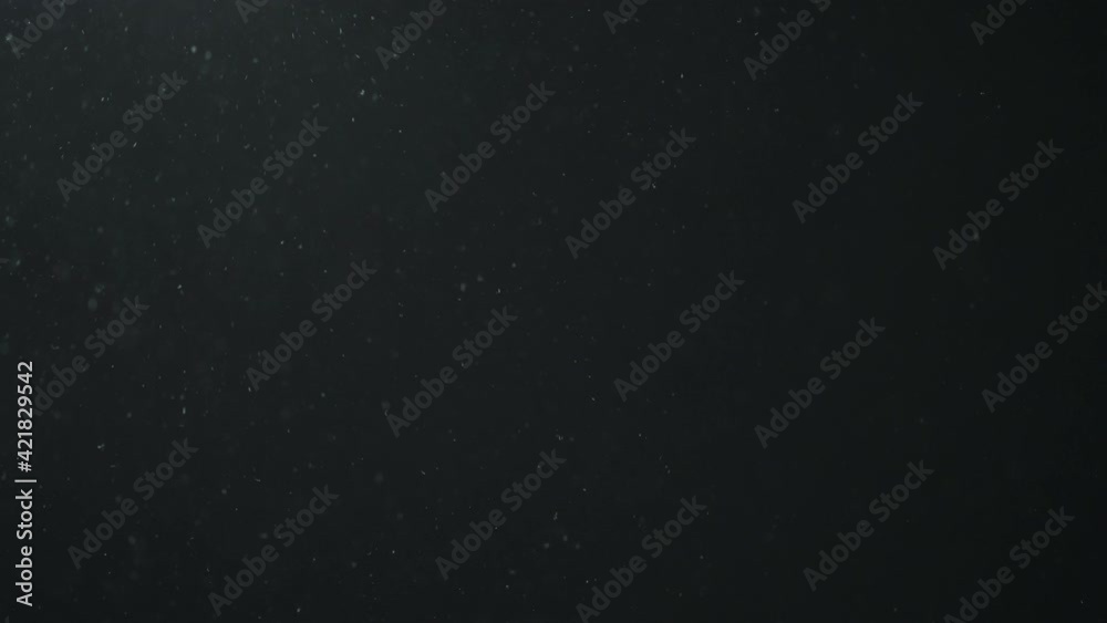Slow motion dust particles float in cool light on black background Slow motion dust particles float in cool light on black background