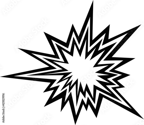 Vector emoticon illustration of black and white outlines of explosive collision