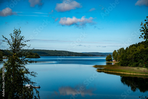 Swedish summer landscape with blue sky and sea