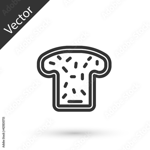 Grey line Bread toast for sandwich piece of roasted crouton icon isolated on white background. Lunch, dinner, breakfast snack. Vector