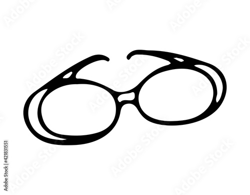Sunglasses. Cartoon sketch. Decoration for greeting cards, posters, emblems, wallpapers. Vector outline hand drawn illustration in doodle style.
