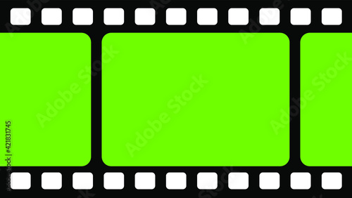 Chromakey, green screen background. Old Filmstrip. Old movie films strip frame. 