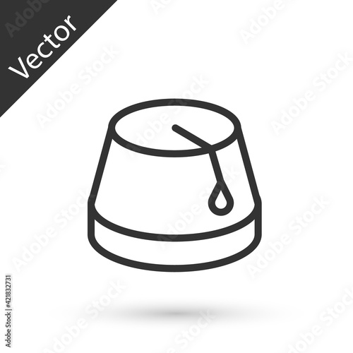 Grey line Turkish hat icon isolated on white background. Vector