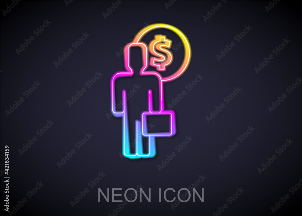 Glowing neon line Business man planning mind icon isolated on black background. Human head with dollar. Idea to earn money. Business investment growth. Vector Glowing neon line Business man planning mind icon isolated on black background. Human head with dollar. Idea to earn money. Business investment growth. Vector