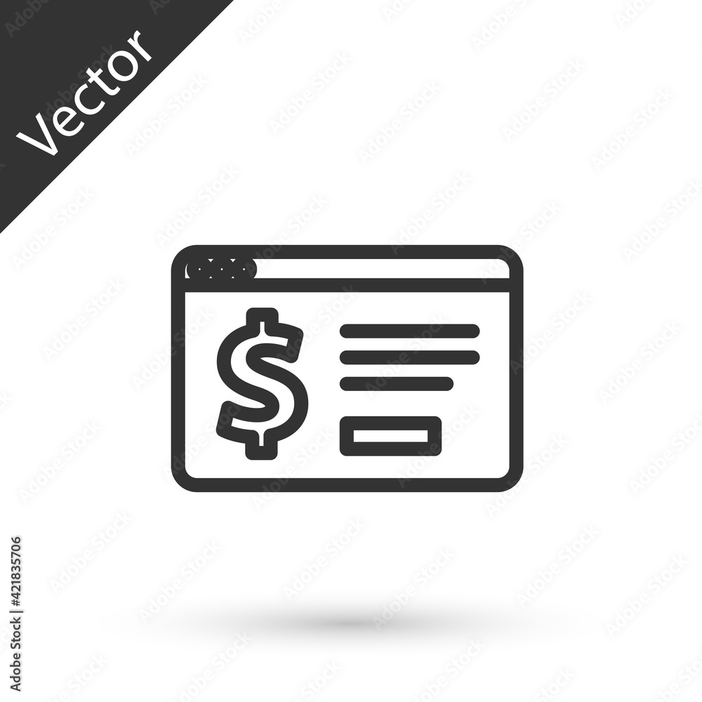 Grey line Online banking with dollar icon isolated on white background. Sending money around the world, money transfer, financial transaction. Vector Grey line Online banking with dollar icon isolated on white background. Sending money around the world, money transfer, financial transaction. Vector