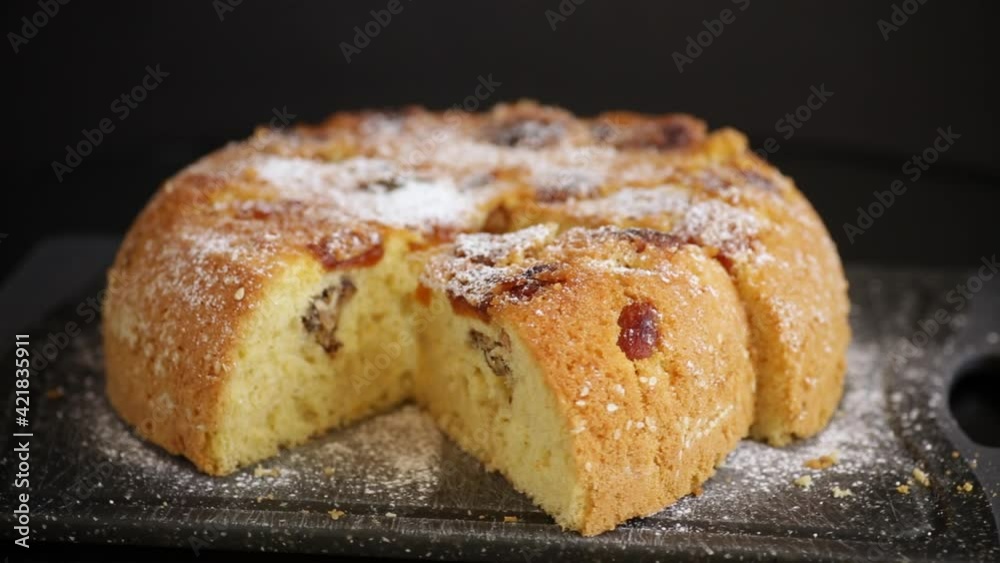 cooked sweet biscuit with dried apricots and nuts inside cooked sweet biscuit with dried apricots and nuts inside