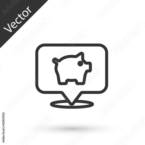 Grey line Piggy bank icon isolated on white background. Icon saving or accumulation of money, investment. Vector