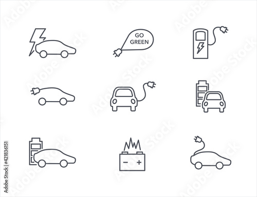 Electrocar thin vectro icons. Eco enegry concept