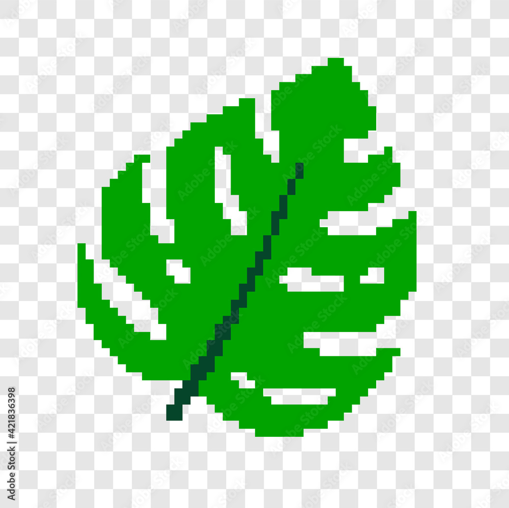 Fototapeta premium green monstera leaf pixel art commonly used as room decoration