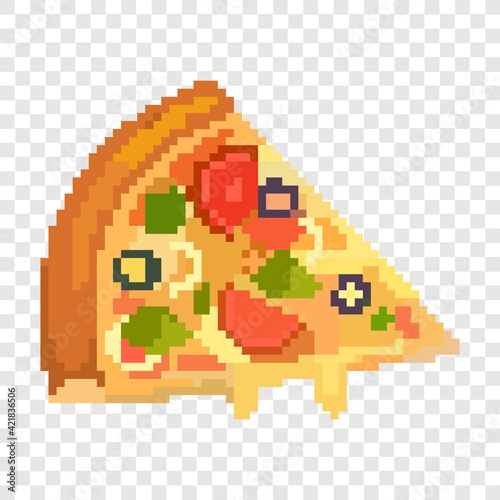 pixel art pizza is a typical italian food that contains toppings of meat, vegetables, sauce covered in very good cheese