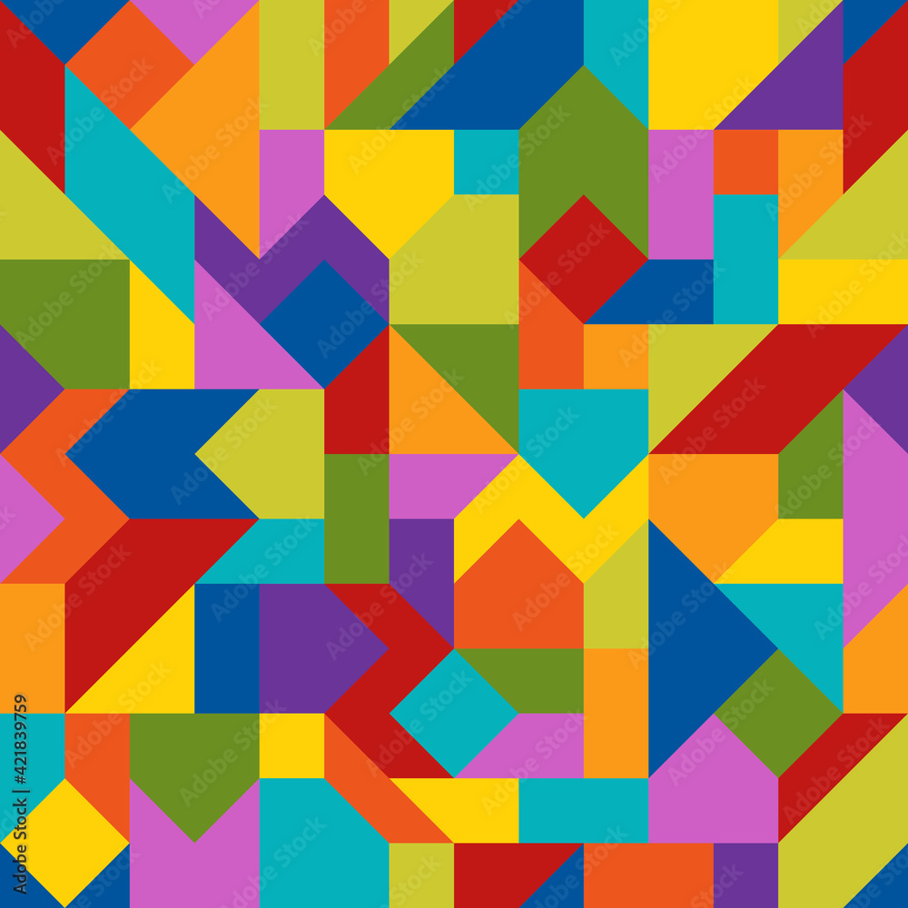 Abstract Geometric Colorful Seamless Pattern of Angled Figures.