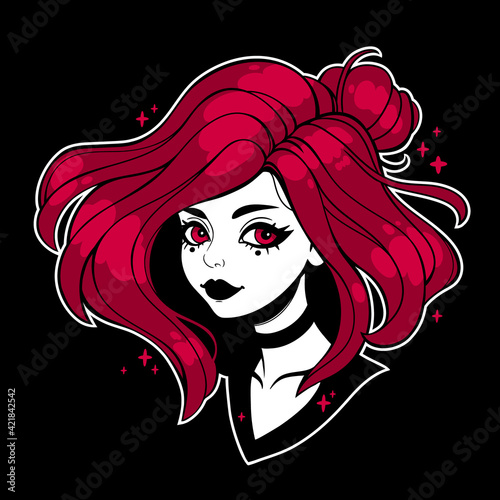 cute beautiful cartoon girl with lush hairstyle