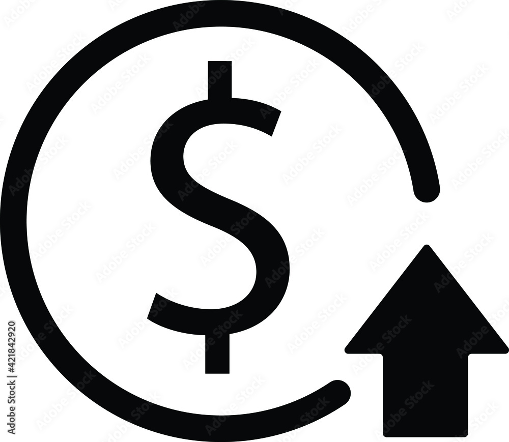 Dollar up icon. Money symbol with up stretching, rising prices. dollar rate, cash salary increase. vector illustration Dollar up icon. Money symbol with up stretching, rising prices. dollar rate, cash salary increase. vector illustration