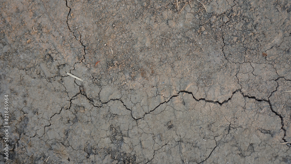 Fototapeta premium Dry soil surface with sand cracked and drought. Texture background
